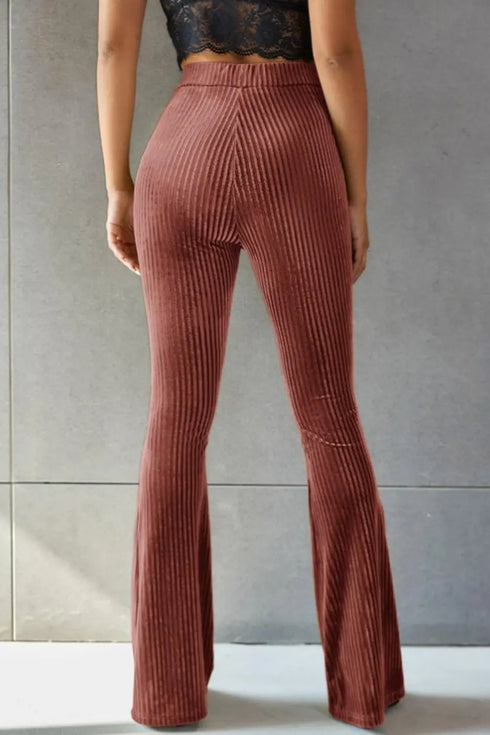 'Ruth' Ribbed High Waist Flare Pants - Celes Fashion